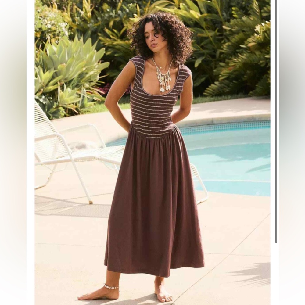 NWOT Free People Beach Alana Open Back Striped Midi Dress